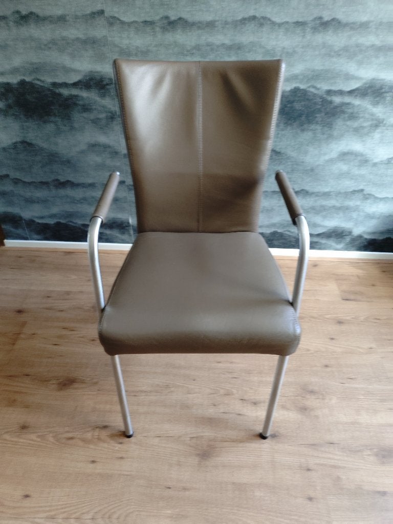 Set van 6 Vintage Leren Eetkamerstoelen met Armleuningen, Huis en Inrichting, Stoelen, Ophalen, Gebruikt, Bruin, Vijf, Zes of meer stoelen