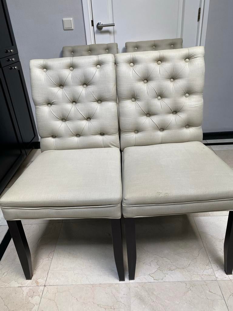 4 gecapitonneerde eetkamerstoelen, licht taupe, Ophalen, Gebruikt, Overige kleuren, Vier
