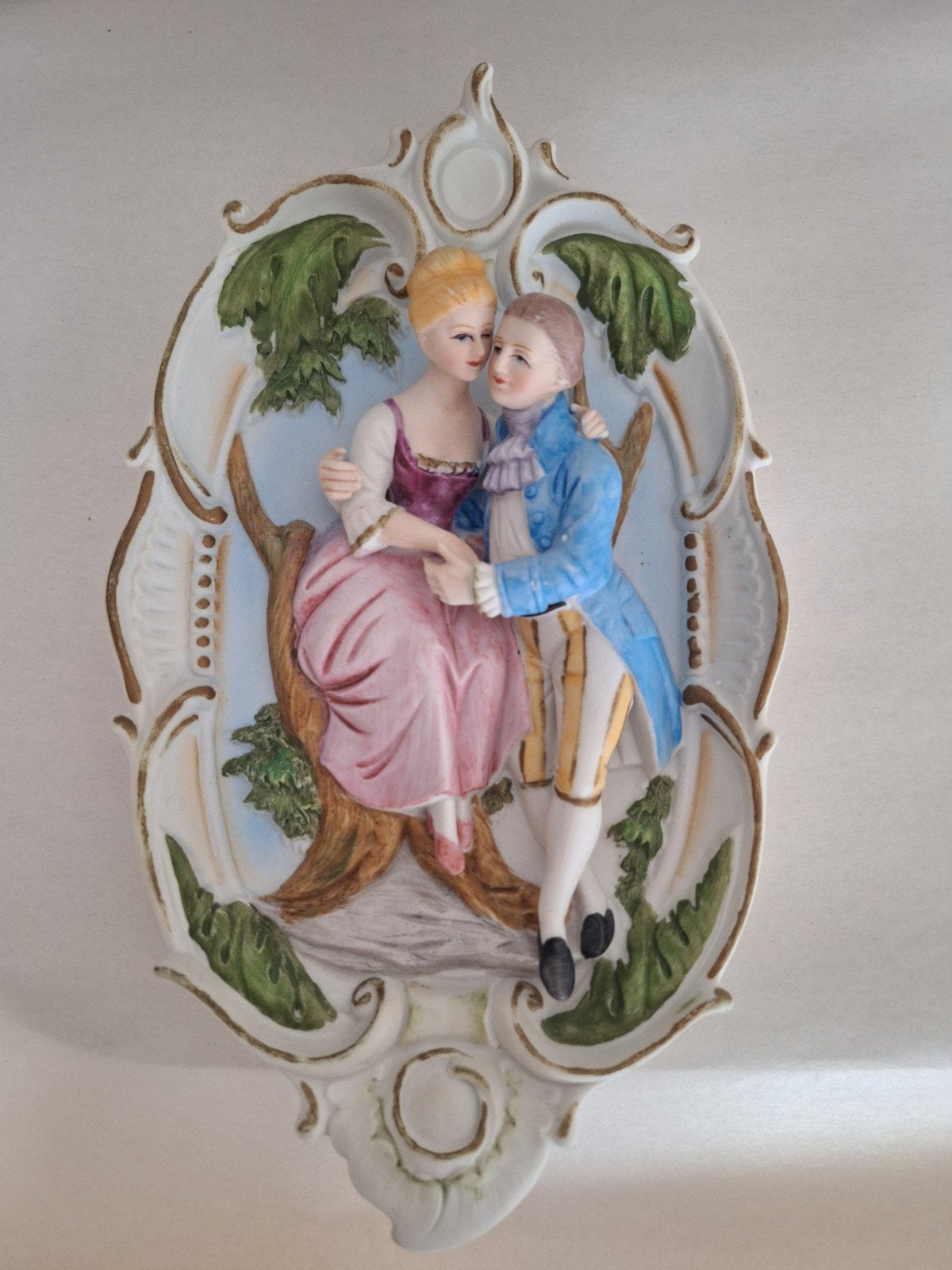 Vintage Porseleinen Wanddecoratie - Romantisch Tafereel, Ophalen of Verzenden