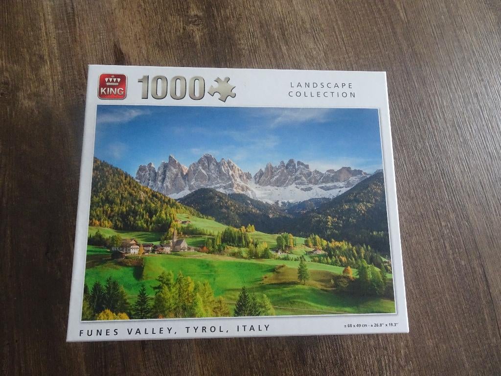 King legpuzzel Funes Valley, Tirol , Italy , 1.000 stuks, Ophalen of Verzenden, 500 t/m 1500 stukjes, Gebruikt, Legpuzzel