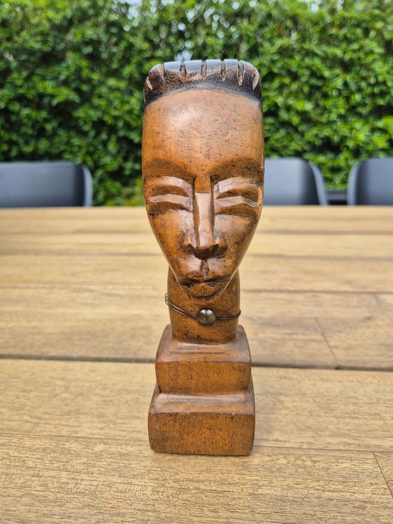 Houten buste van Afrikaanse man, Buste, Ophalen of Verzenden, 20 - 50 cm, Hout