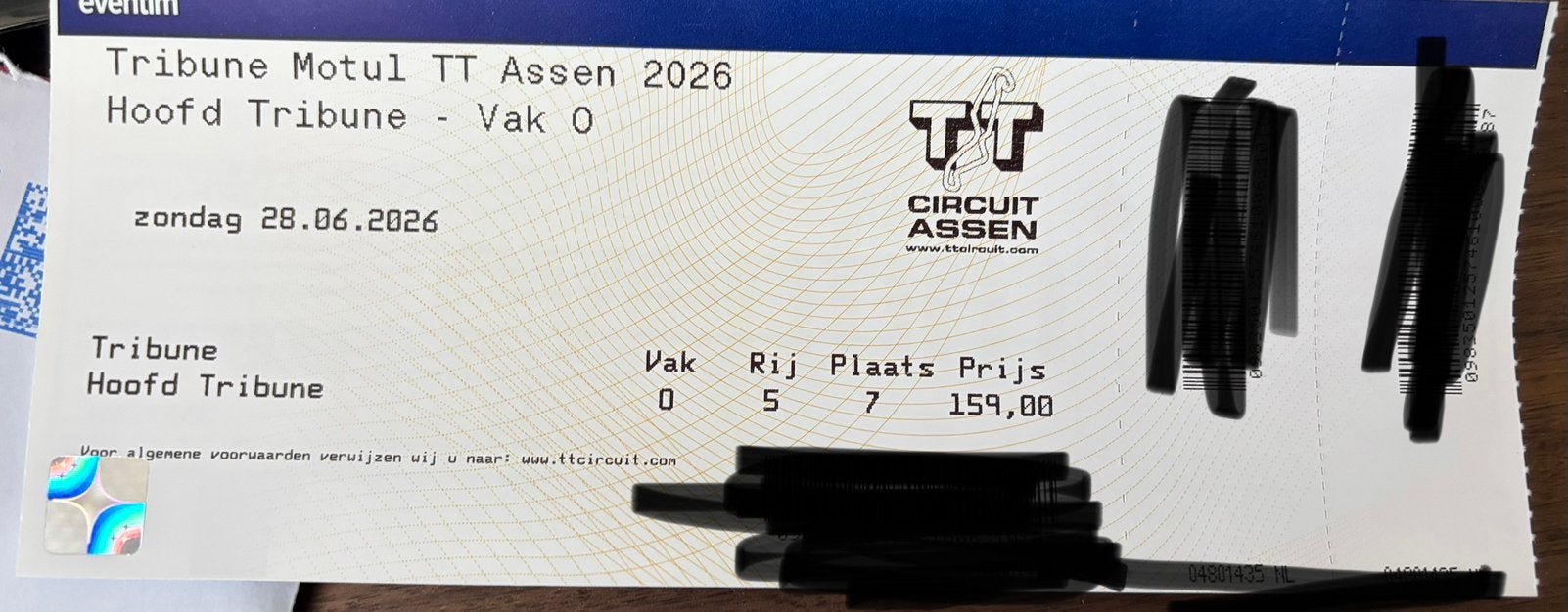 TT kaart hoofdtribune, Eén persoon