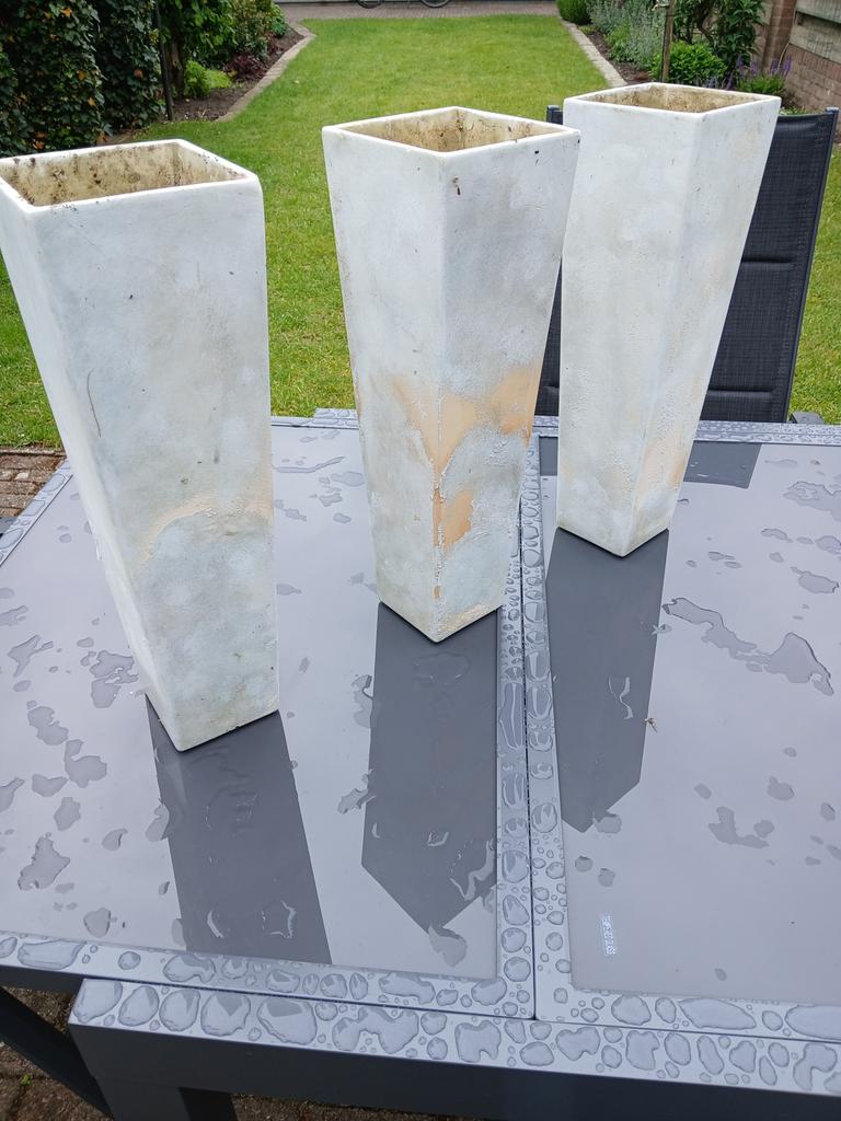 3 vazen, 45 cm hoog, 13.5 cm doorsnee boven, Tuin en Terras, Bloembakken en Plantenbakken, Ophalen, Gebruikt, Minder dan 30 cm