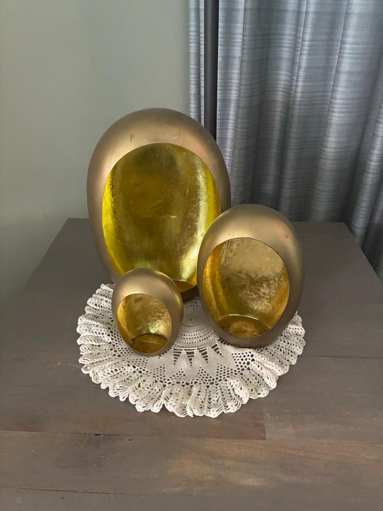 Set van 3 gouden decoratieve bollen, Ophalen, Zo goed als nieuw, Goud, Metaal