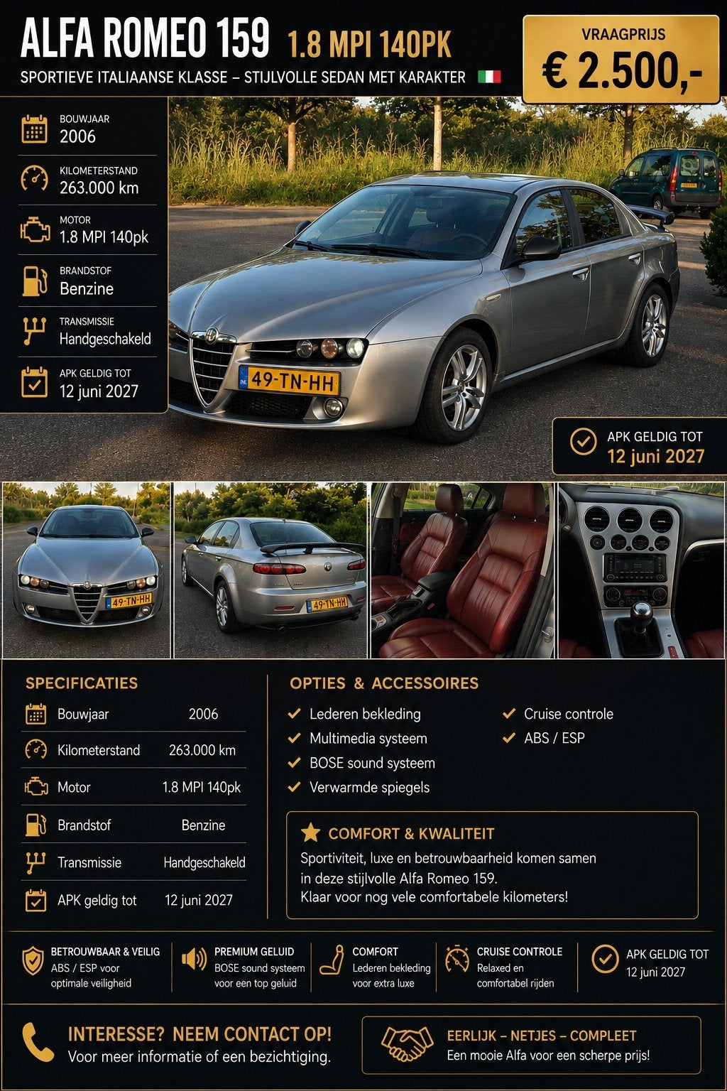 Alfa Romeo 159 1.8 MPI 103KW 2006 Grijs, Auto's, 4 cilinders, 1796 cc, Handgeschakeld, Particulier