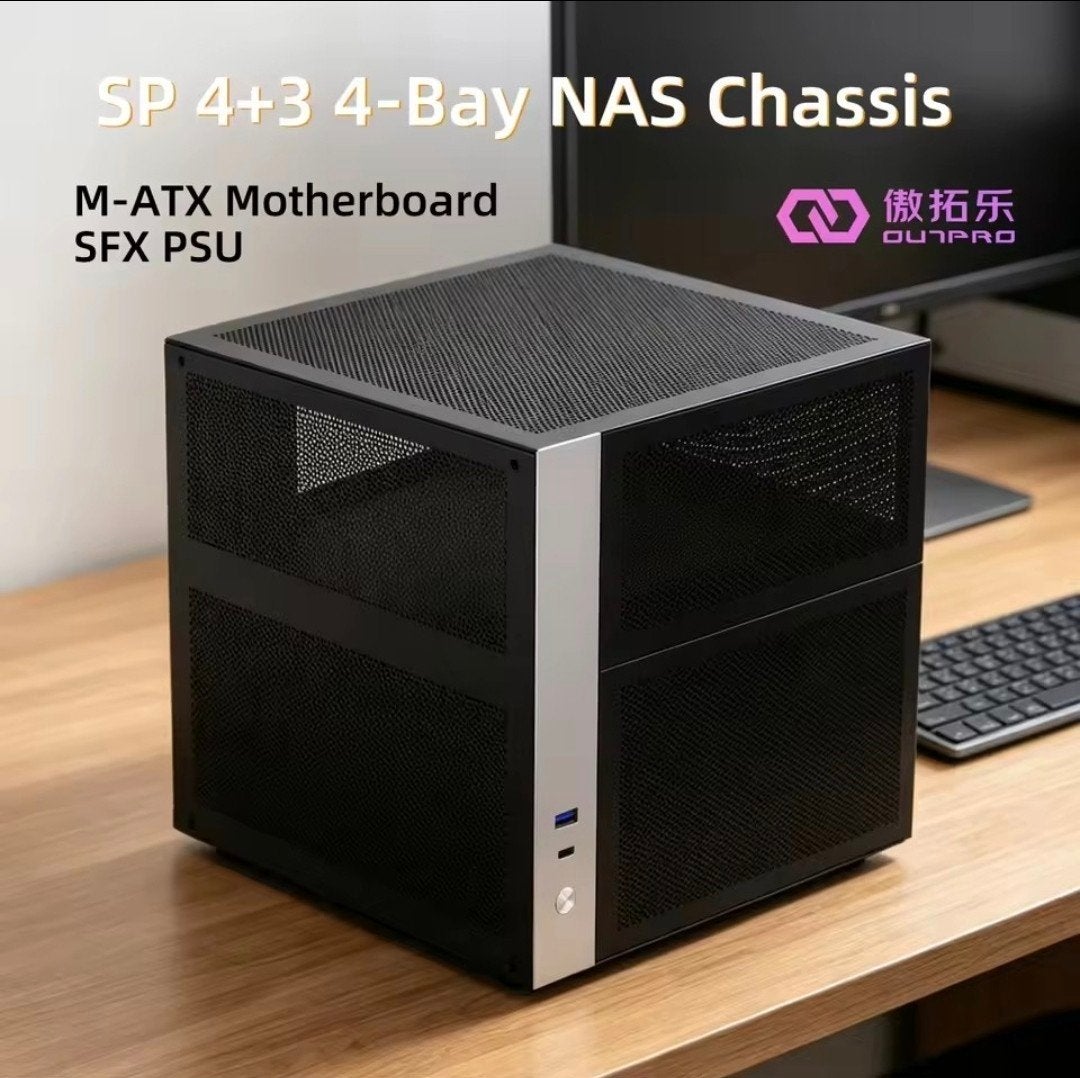 SP 4+3 4-Bay NAS Chassis M-ATX Moederbord SFX PSU, Computers en Software, Ophalen of Verzenden, Nieuw