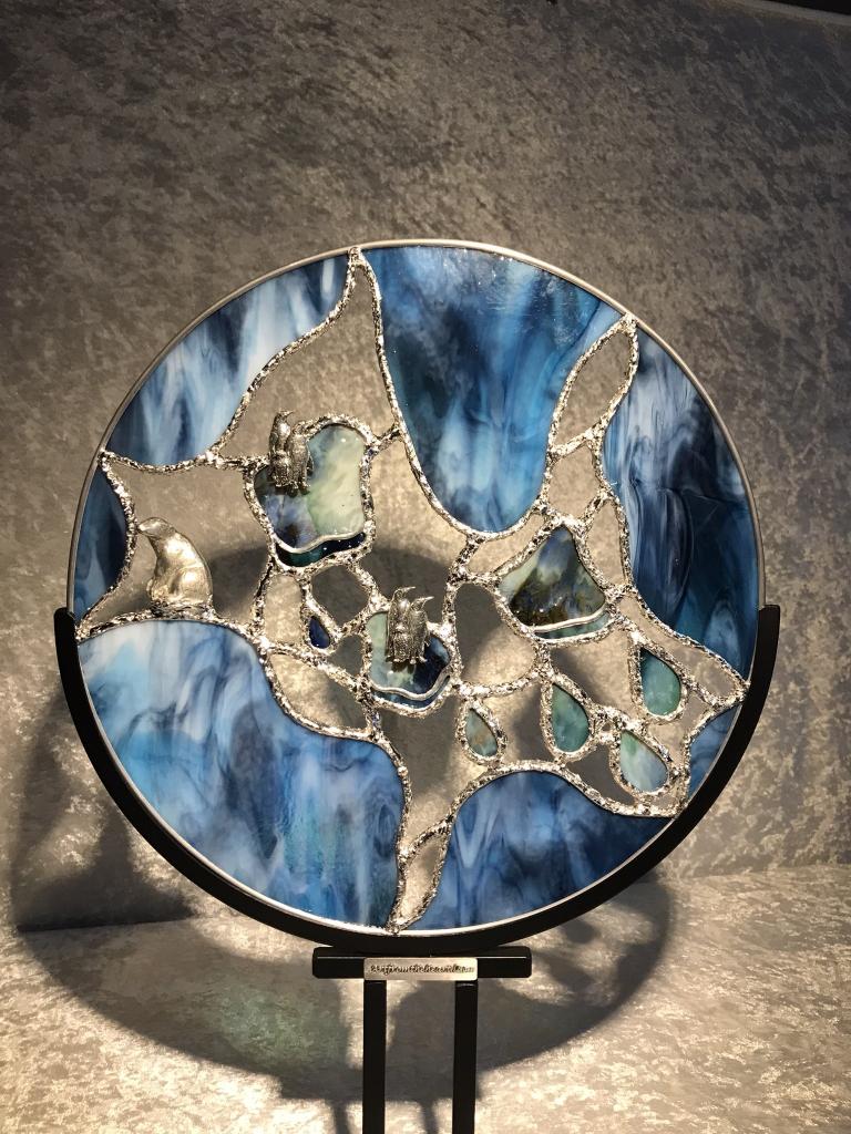 Glas in Lood Bord Polar Pinguin  Artfromtheheart, Antiek en Kunst, Kunst | Designobjecten, Ophalen