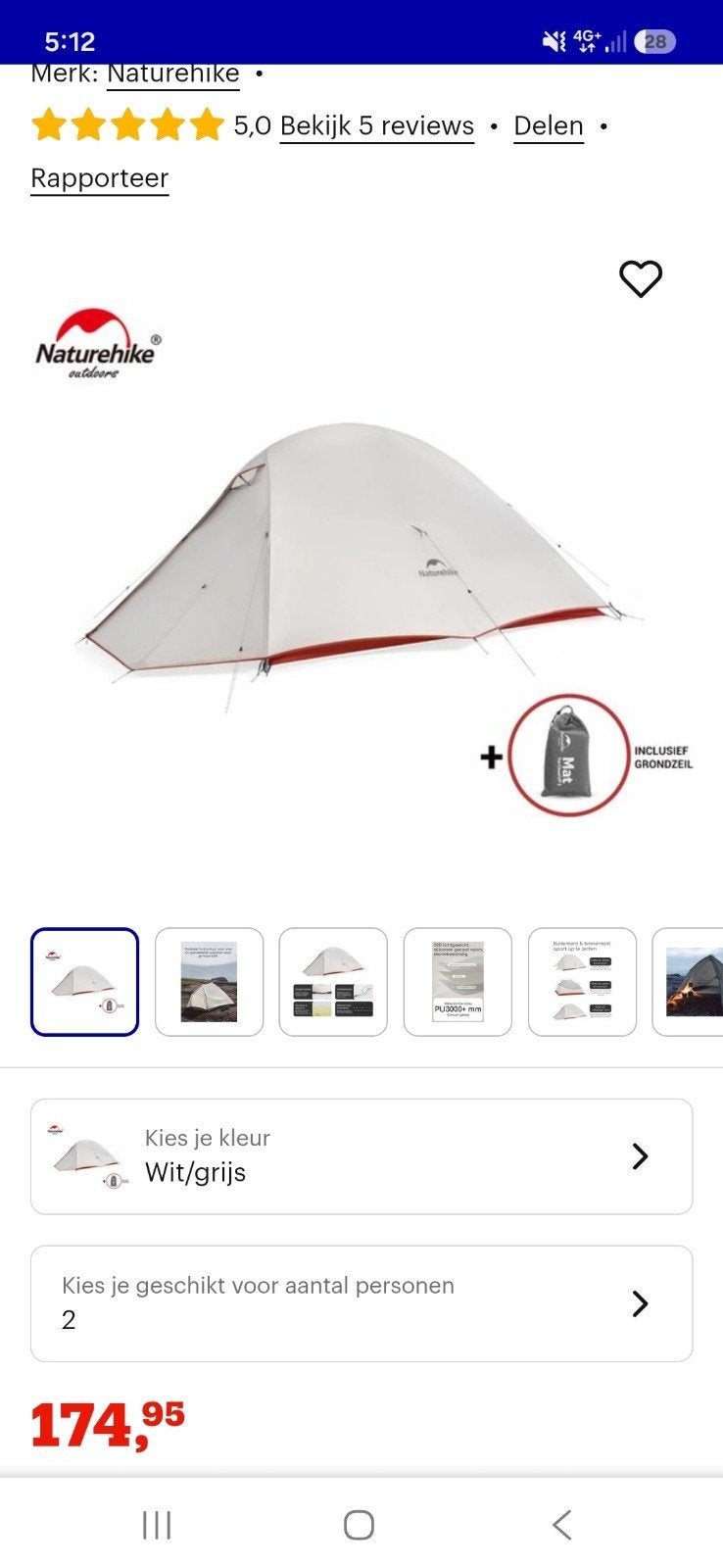 Naturehike Ultralight Cloud-Up 2 Tent (Upgrade), Ophalen of Verzenden, Nieuw