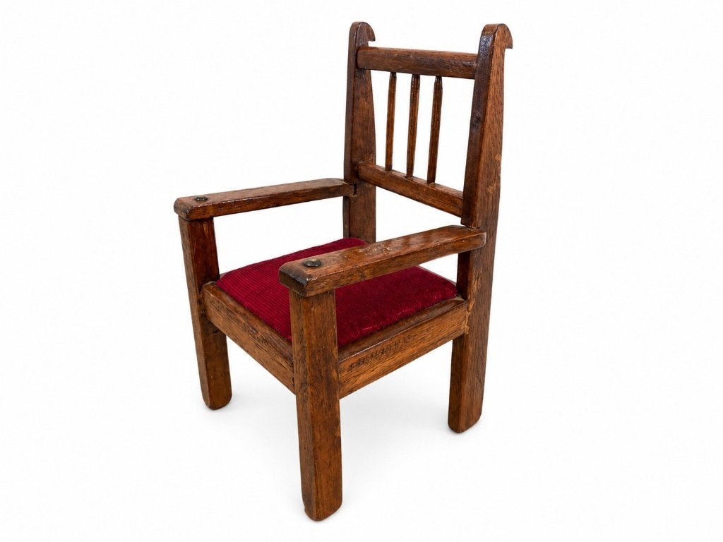 Vintage houten poppenstoel met rode stoffen zitting, Ophalen, Griend 10J, 8321 MN Urk, Gebruikt, Accessoires