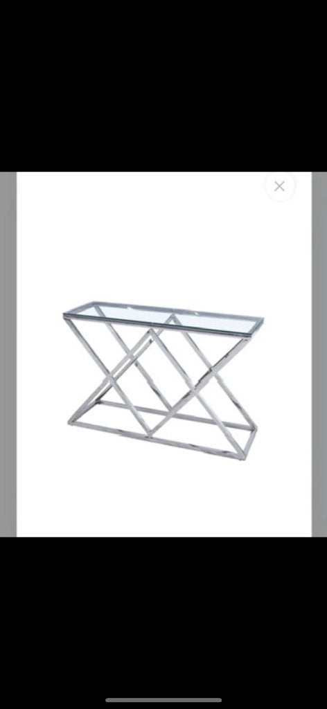 Glazen sidetable, Ophalen, 100 tot 150 cm, Zo goed als nieuw, 25 tot 50 cm