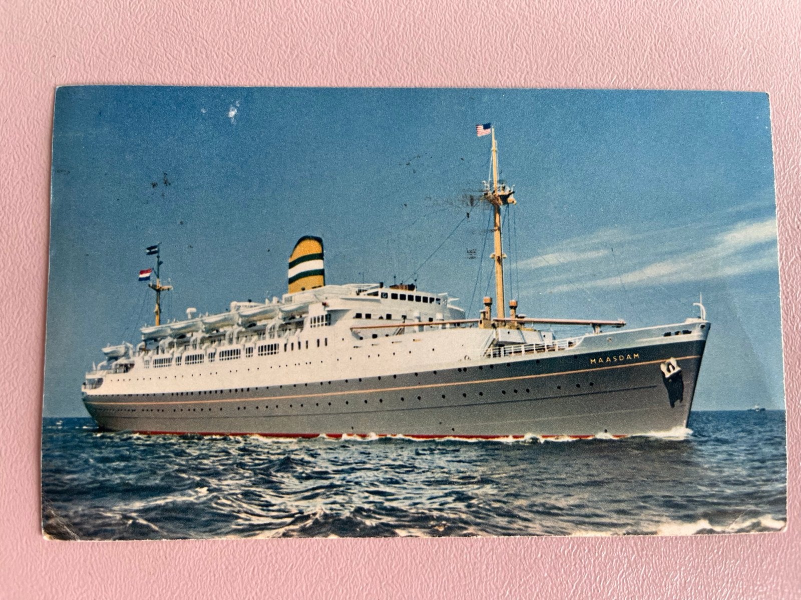 Oude ansichtkaart SS Maasdam Holland-Amerika Lijn, Verzamelen, Ophalen of Verzenden, 1940 tot 1960, Gelopen