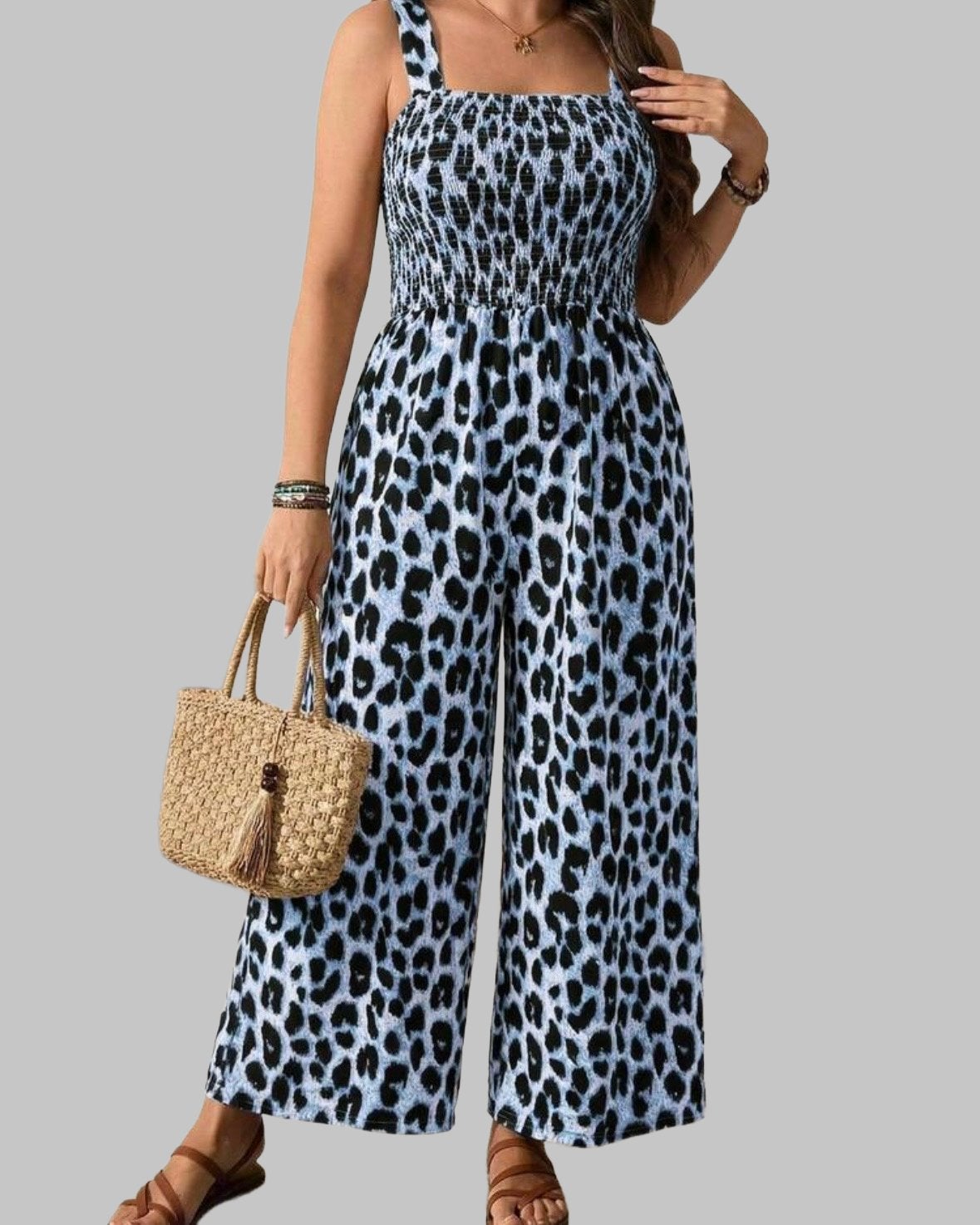 Leopardprint Jumpsuit Blauw (44-52), Kleding | Dames, Verzenden, Nieuw, Blauw, Broek of Spijkerbroek