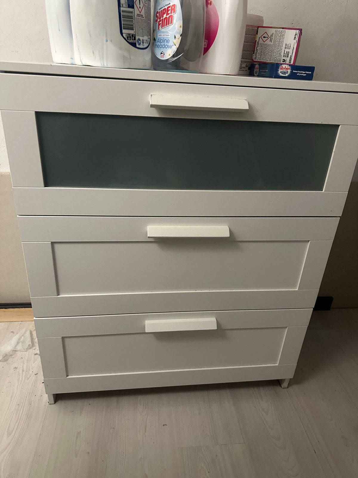Witte ladekast met 3 laden - IKEA Malm stijl, Gebruikt, 100 tot 150 cm, 3 of 4 laden, 25 tot 50 cm