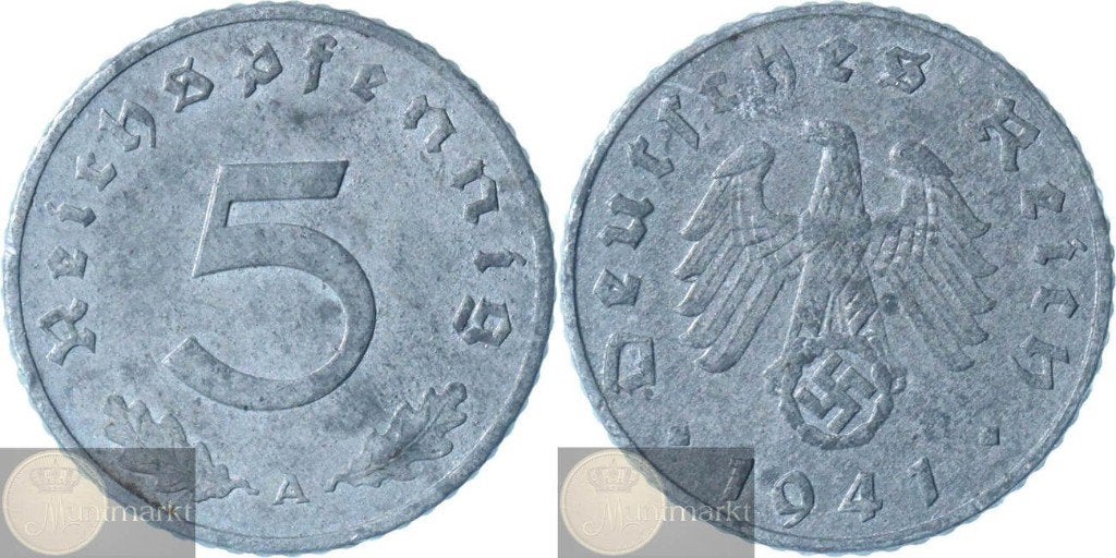 Duitsland - Derde Rijk 5 Reichspfennig 1941 A 'WWII', Ophalen of Verzenden, Duitsland, Losse munt