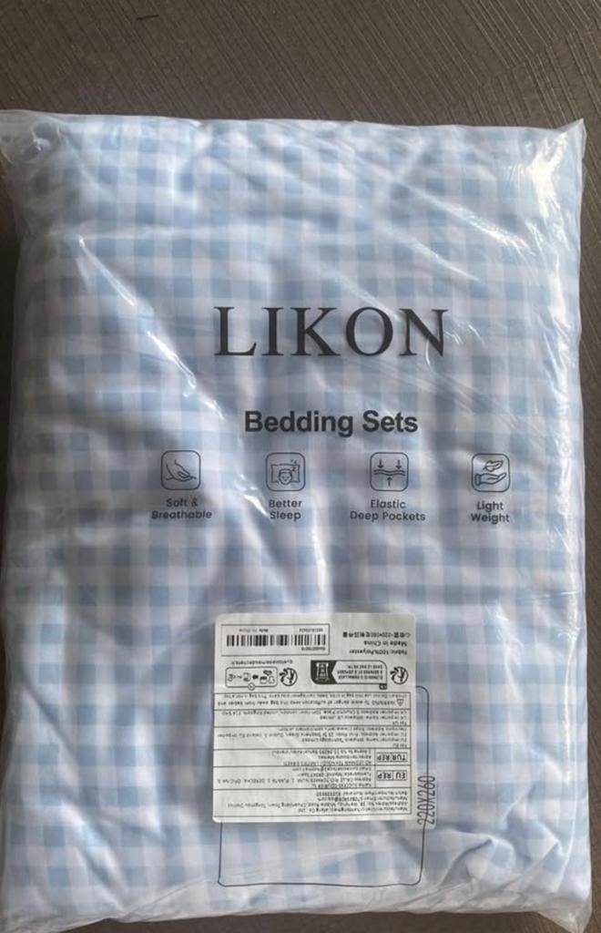 Likon Dekbedovertrek Set - Lichtblauw Geruit, Ophalen, Blauw, Dekbedovertrek, Nieuw