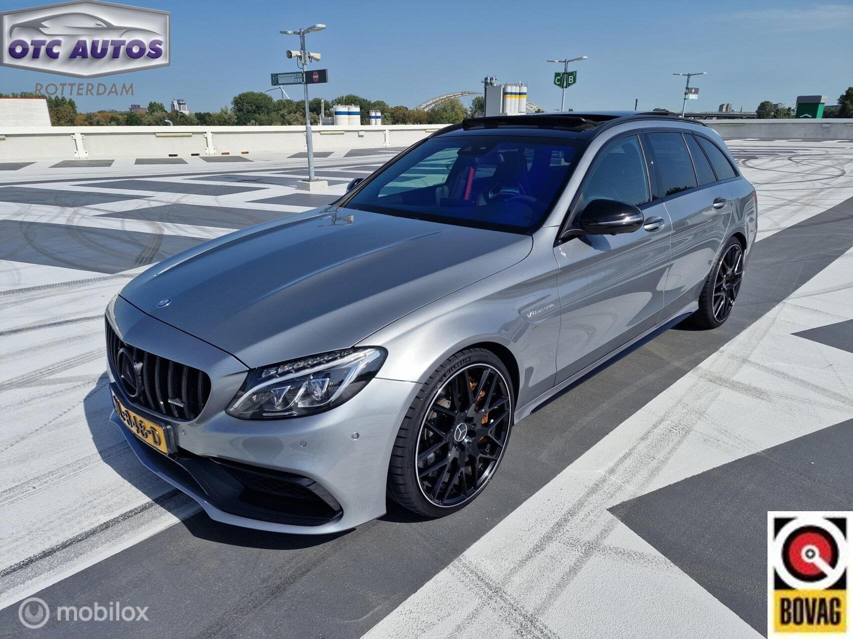 Mercedes C-klasse AMG 63 S Edition 1 360gr camera pano schui, Achterwielaandrijving, Gebruikt, 1700 kg, Leder