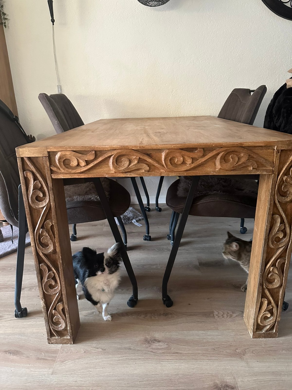 Uniek massief Mango houten salontafel en eettafel., Ophalen, Zo goed als nieuw, Rechthoekig, Minder dan 100 cm