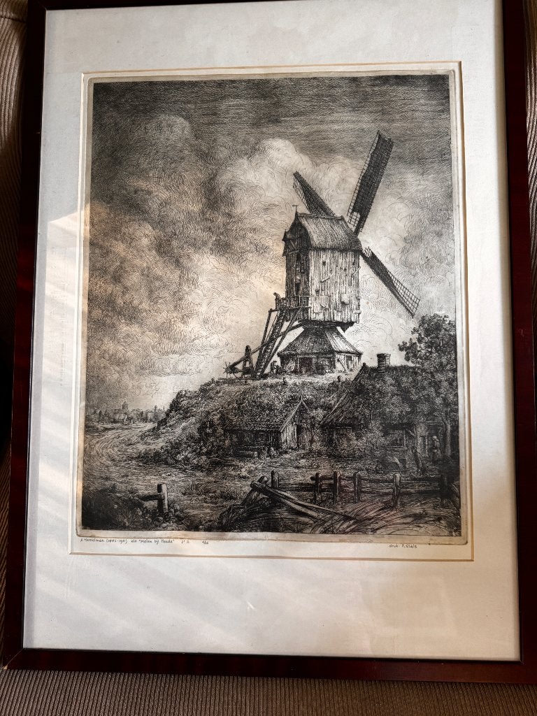 A. Hemelman (1883-1951) ets "Molen bij Neede" 54x70, Ophalen of Verzenden, Landschap, Gesigneerd, Klassiek