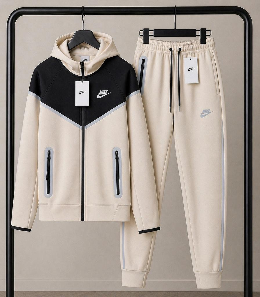 Nike tracksuit heren beige zwart set hoodie broek M L XL XXL, Ophalen of Verzenden, Zo goed als nieuw, Maat 56/58 (XL), Zwart