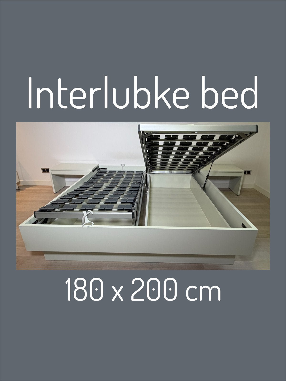 Interlubke bed 180x 200 incl ingebouwde opbergbakken, Ophalen, Gebruikt, Wit, Tweepersoons