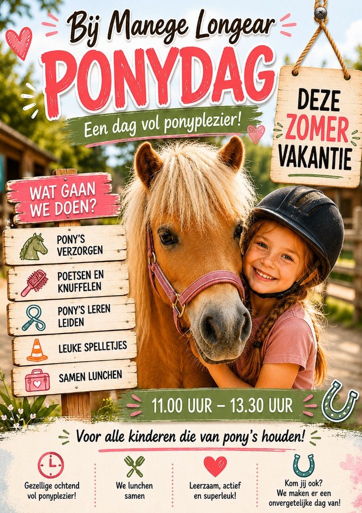 De LongEar Ponydagen. Doe jij ook mee deze vakantie?, Paardrijles of Ponykampen