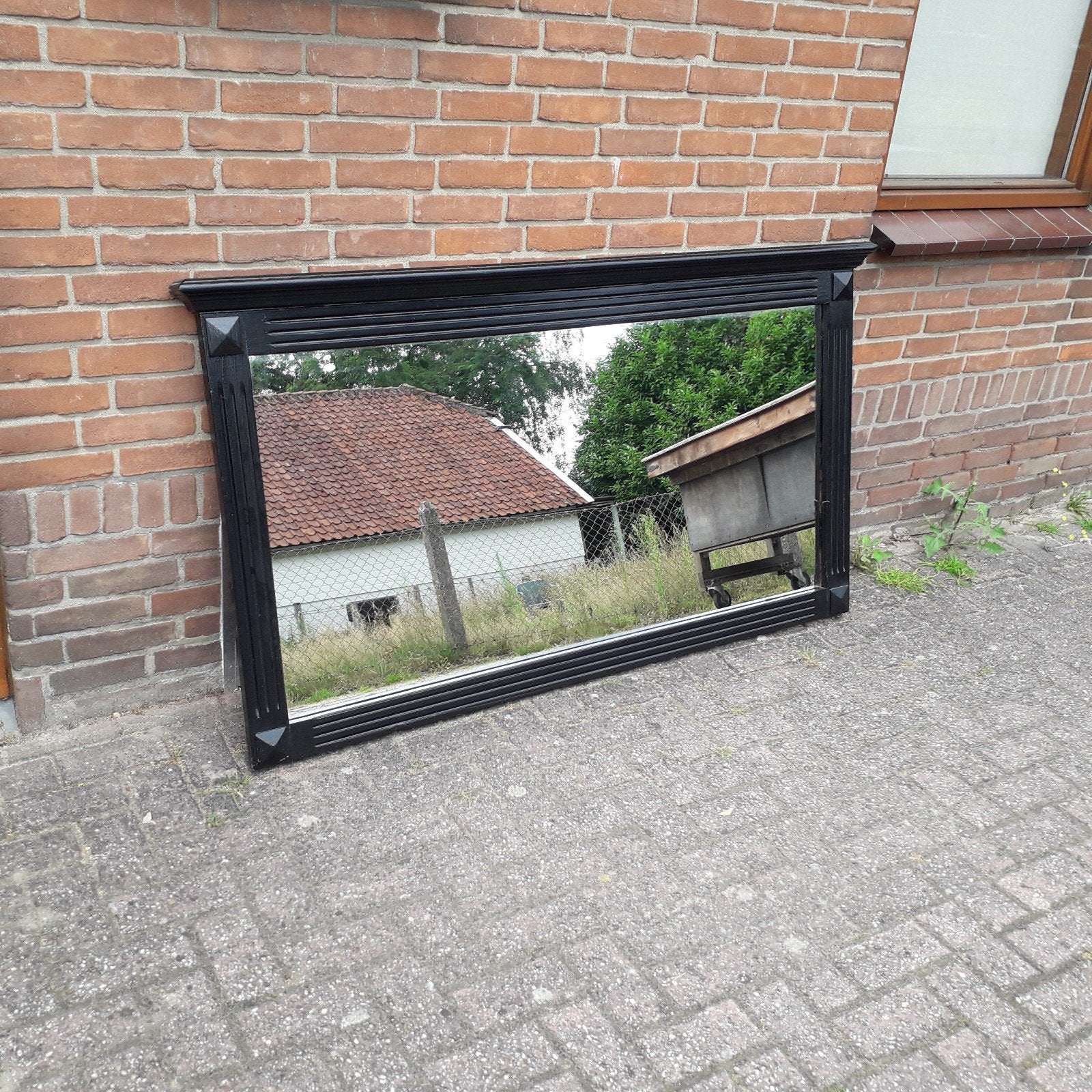 Antieke Grote Spiegel met Stevige Oude Zwarte Lijst, Ophalen, Rechthoekig