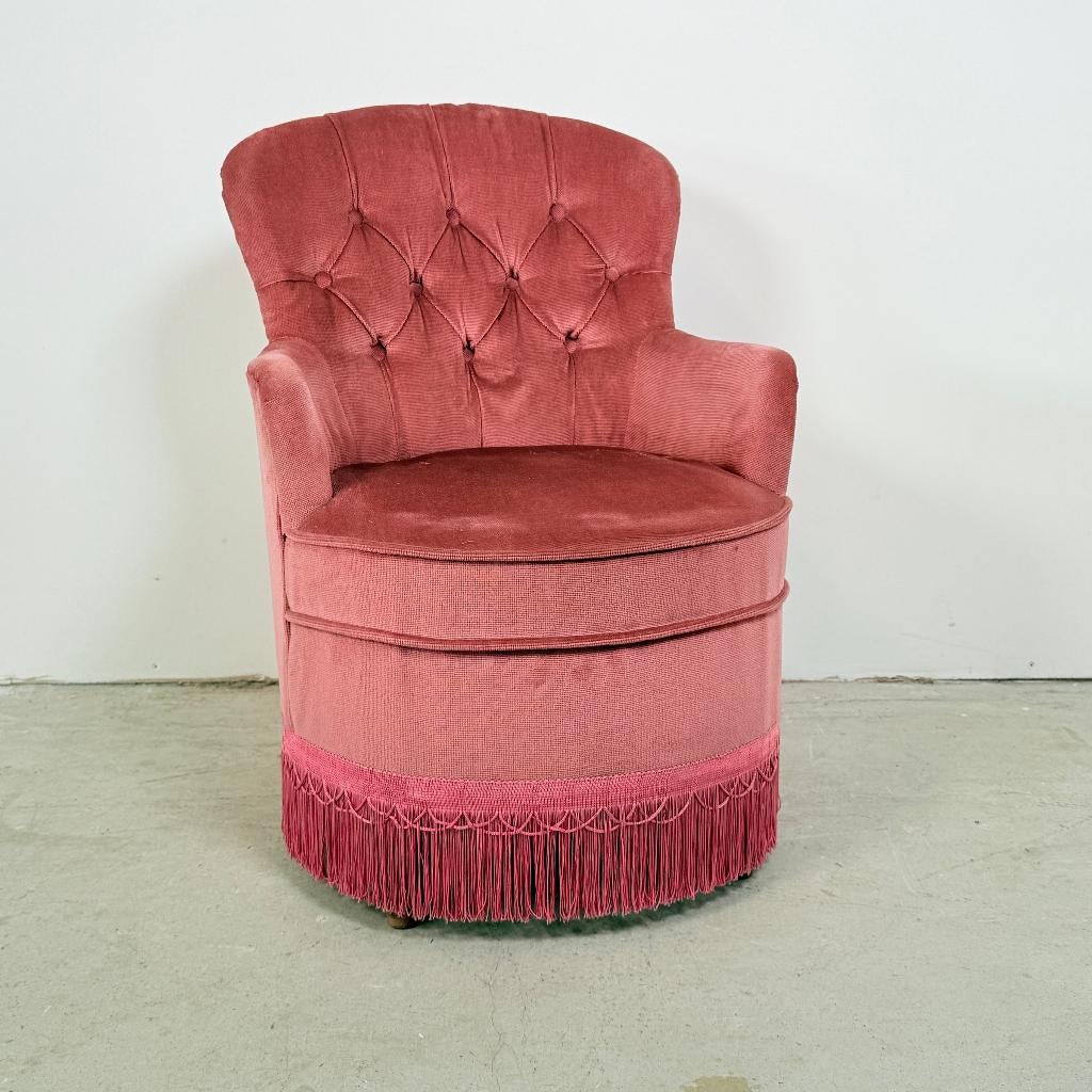 Boudoir cocktailfauteuil in oudroze velvet, Antiek en Kunst, Ophalen of Verzenden