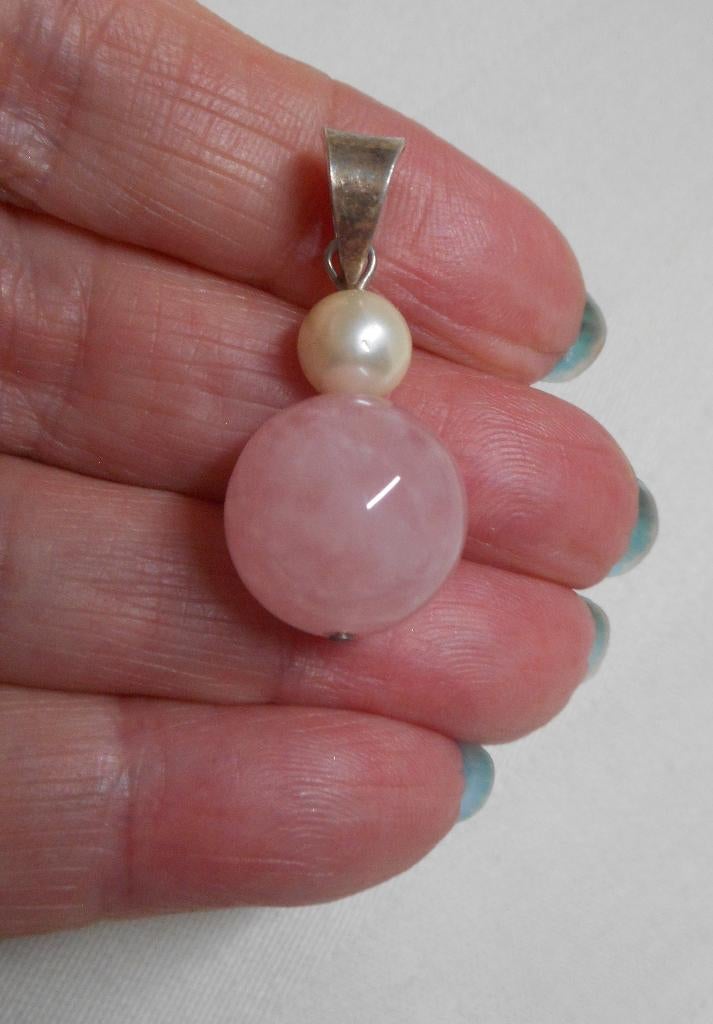 Rozenkwarts hanger met zilveren hangoog nr.1717, Verzenden, Zo goed als nieuw, Roze, Zilver