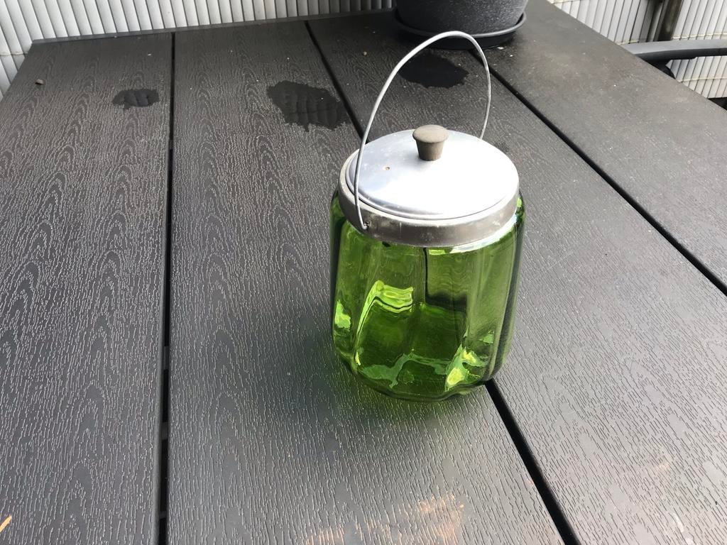 Vintage Groene Glazen bonbon koekjes pot, Ophalen of Verzenden