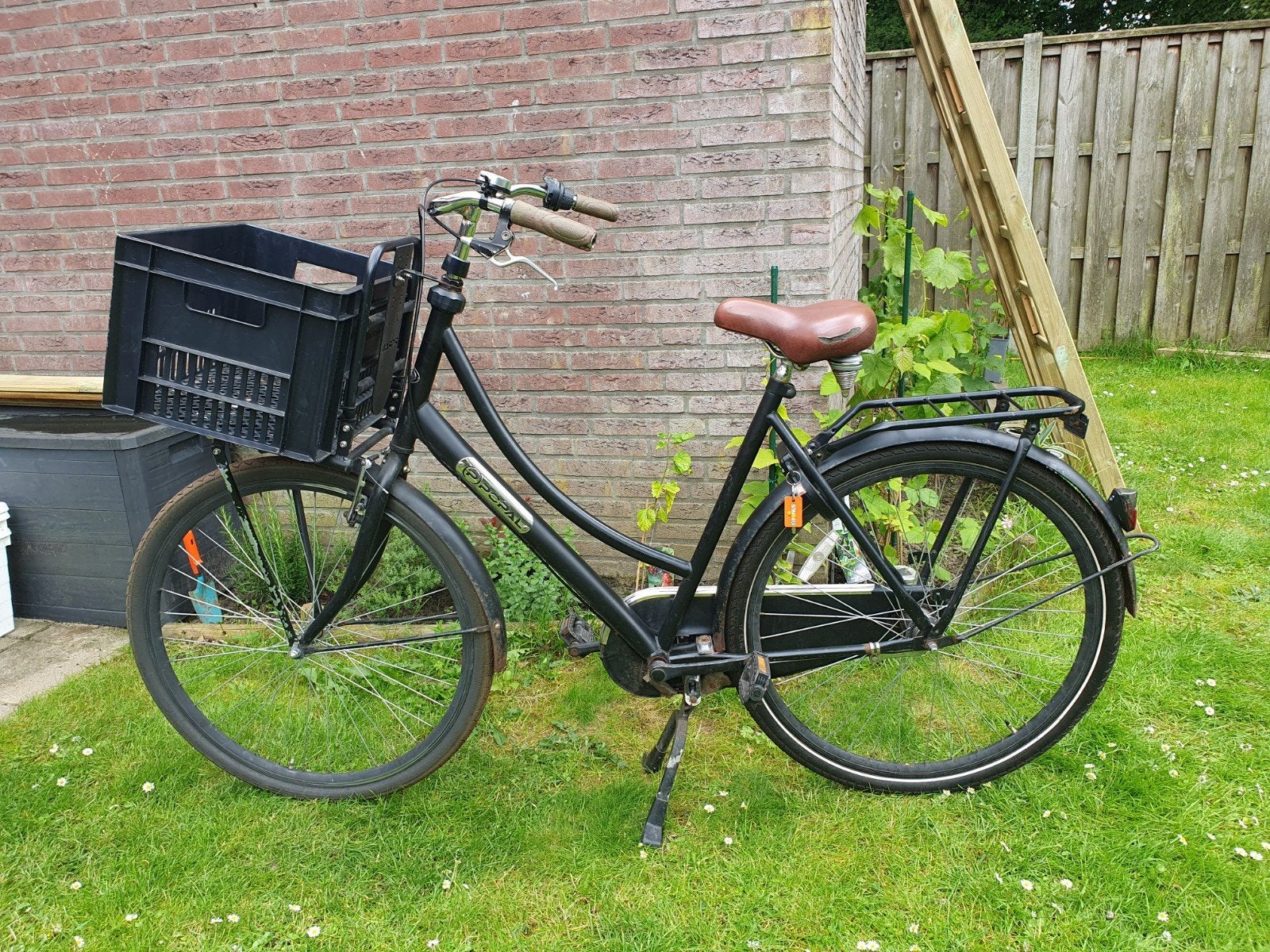Zwarte Popal omafiets met kunststof krat en 3 versnellingen, Ophalen, Terugtraprem, Gebruikt, 47 tot 50 cm