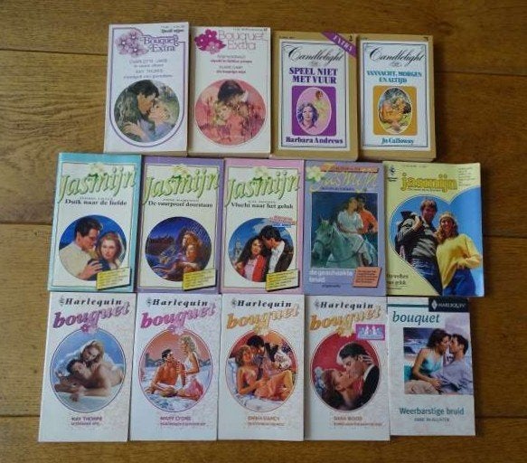 14 Harlequin Bouquet reeks Jasmijn Candlelight romans boek, Ophalen of Verzenden, Zo goed als nieuw, Diverse auteurs