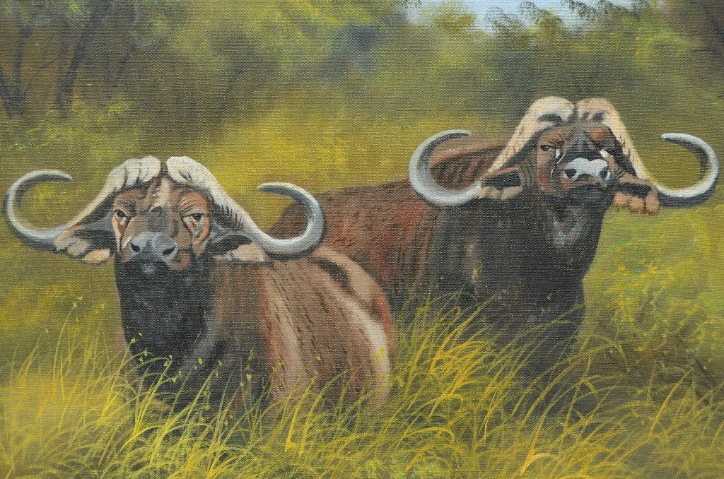 Prachtig acrylverf Wycliffe Ndwiga Keniaans kunstenaar (2), 61 cm, Afrika, Geschilderd, Ophalen of Verzenden