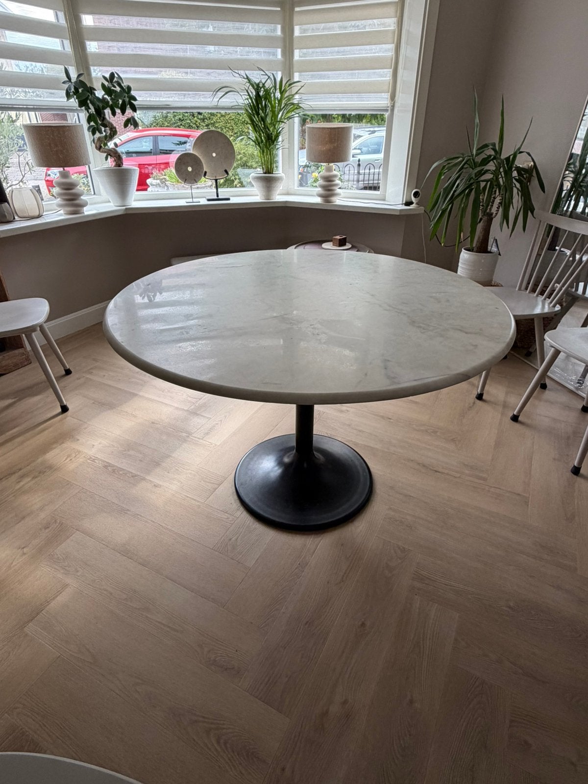 Marmeren eettafel rond Ø 120 cm, Ophalen, 100 tot 150 cm, Rond, Zo goed als nieuw