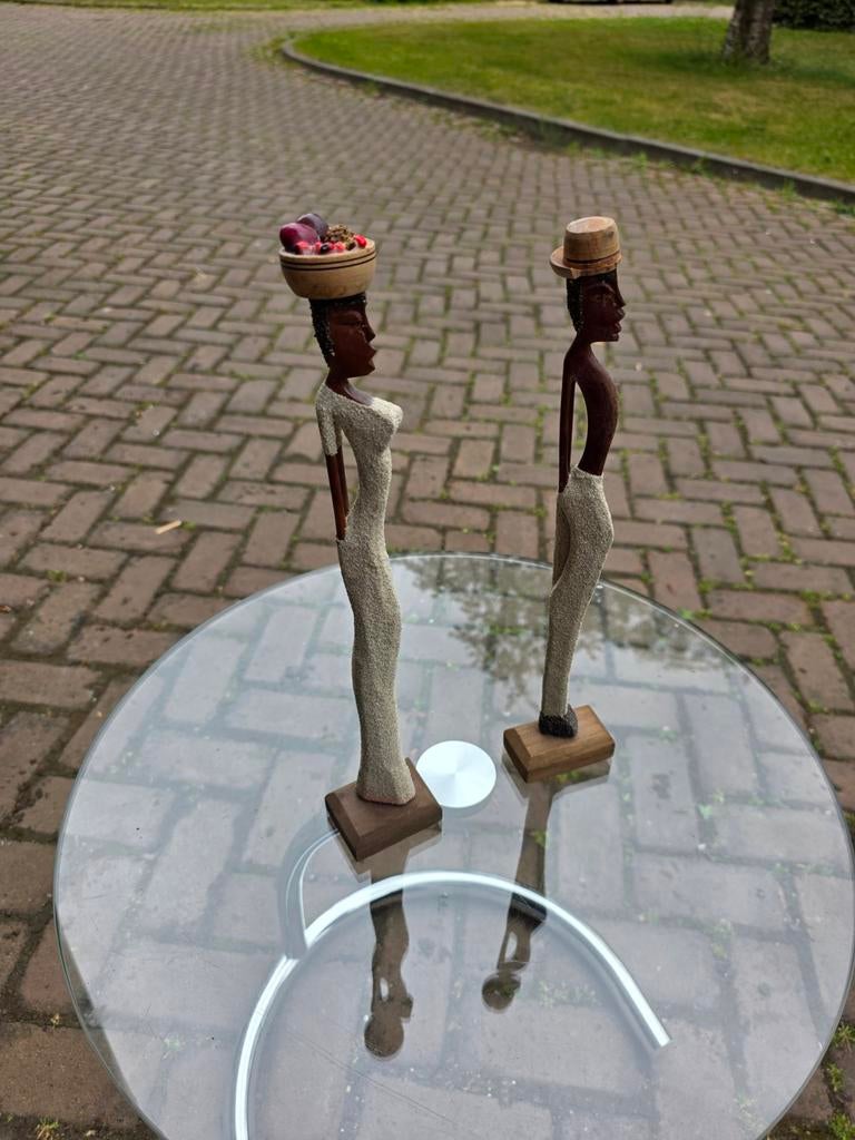 Decoratieve Afrikaanse Beelden - Man en Vrouw, Ophalen of Verzenden, Handgemaakt, 20 - 50 cm, Beeld