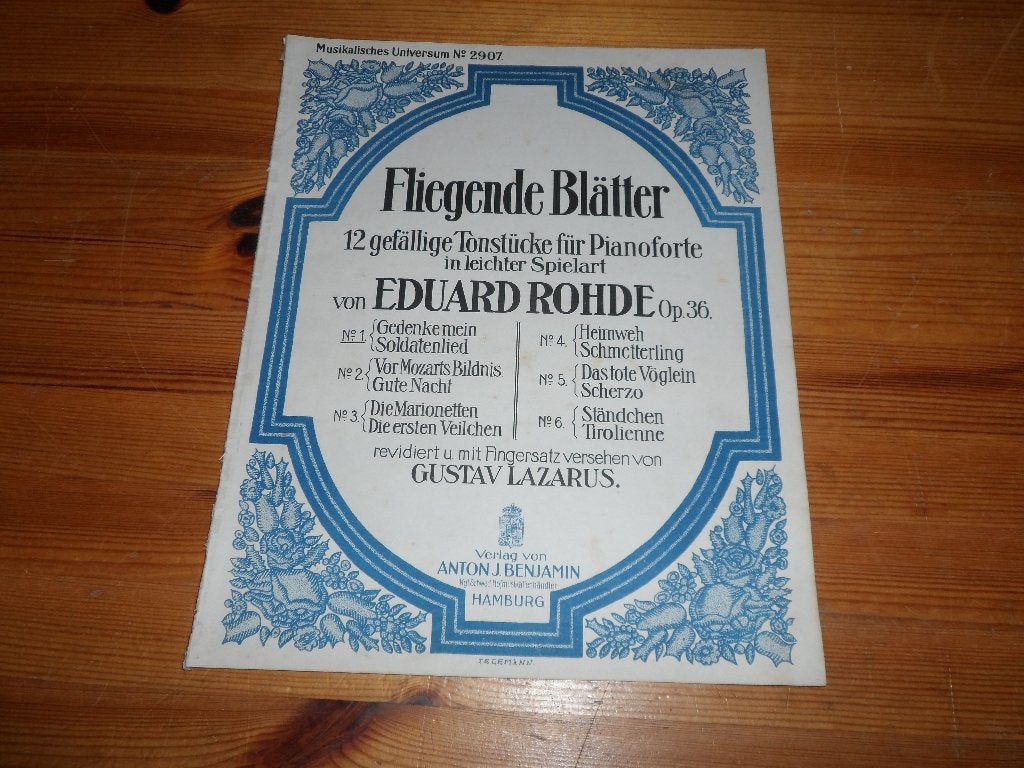 Eduard rohde - fliegende blatter op.36, Muziek en Instrumenten, Gebruikt, Ophalen of Verzenden, Artiest of Componist, Piano