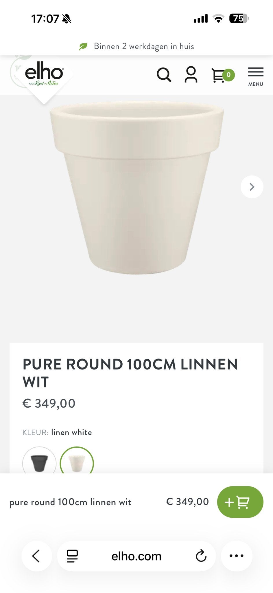 Twee Elho Pure Round Bloempotten Wit 100cm, Tuin en Terras, Bloempotten, Ophalen, Kunststof, Gebruikt, 40 cm of meer