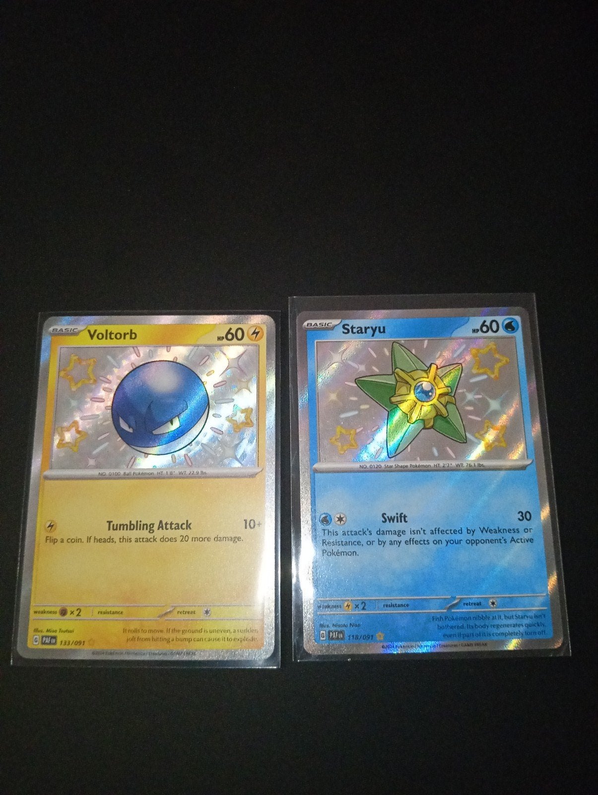 2 Shiny Pokémon kaarten - Voltorb en Staryu Nieuw, Ophalen of Verzenden, Nieuw, Meerdere kaarten, Foil