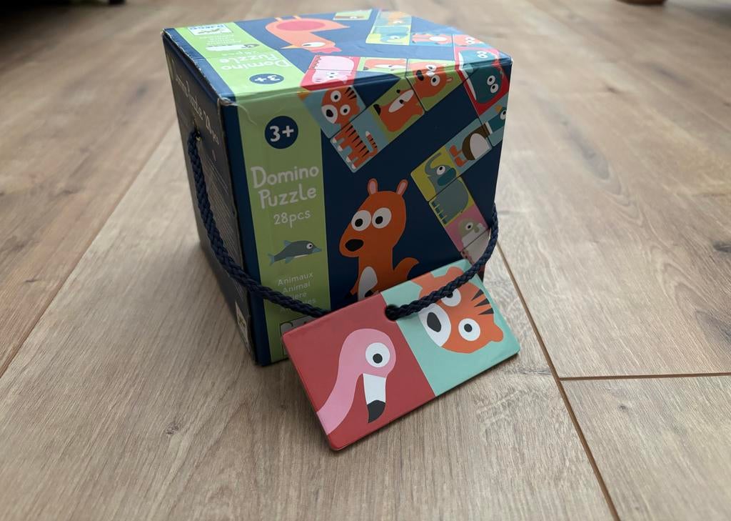 Djeco Domino / Puzzel Dieren 28 stuks, Een of twee spelers, Ophalen of Verzenden, Zo goed als nieuw
