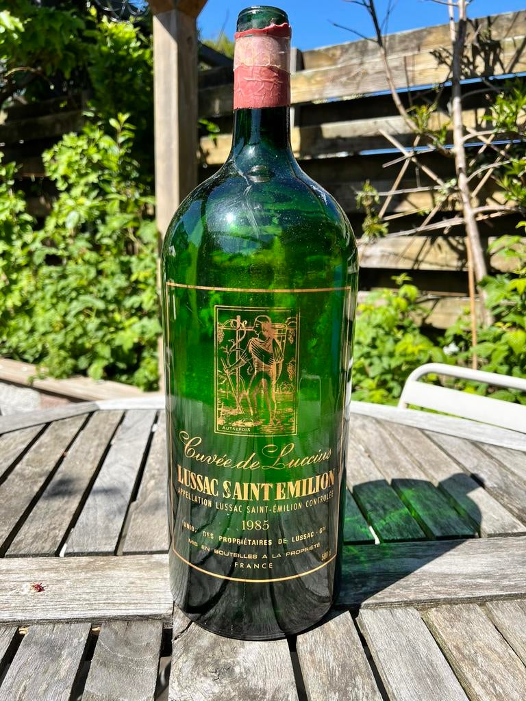 Oude Saint Emillion 500cl wijnfles - Gebruikt als vaas, Gebruikt, 50 tot 75 cm, Ophalen of Verzenden, Glas
