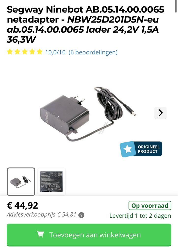 Segway C2/C2pro oplader - nieuw, Ophalen of Verzenden, Nieuw, Elektrische step (E-scooter)