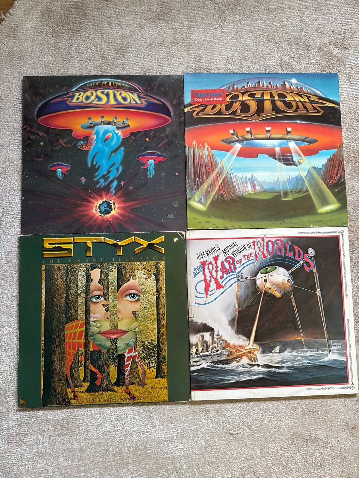 Mooie set van 4 rock LP's: Styx, Boston, Jeff Wayne, Cd's en Dvd's, LP, Gebruikt, Ophalen of Verzenden, Classic Rock