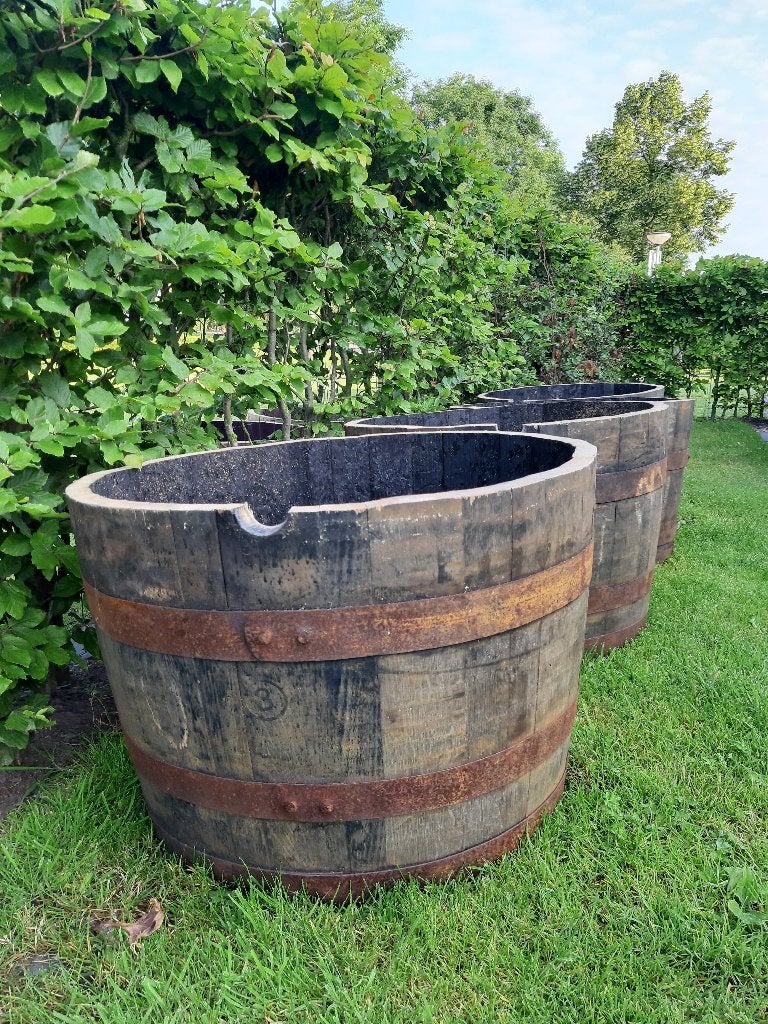 Eikenhouten Bloembak Whiskeyvat 100L, Ophalen, Rond, Nieuw, Balkon