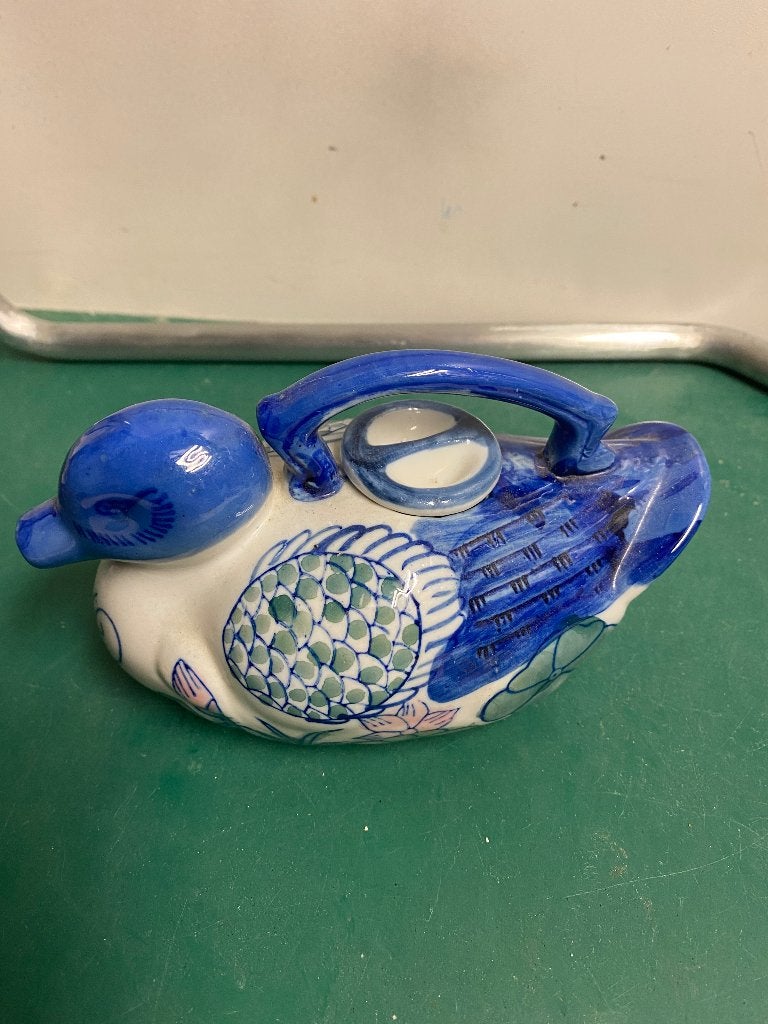 Decoratieve keramische eend theepot/schenkkan, Met deksel, Overige typen, Ophalen of Verzenden, Zo goed als nieuw
