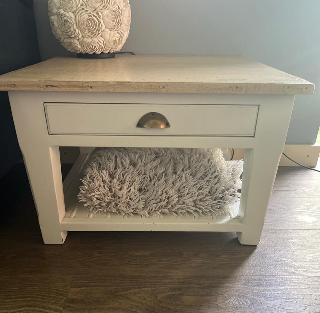 Witte salontafel Rivièra maison wit/naturel 70x70 cm, Ophalen, Gebruikt, 65 cm of meer, Minder dan 55 cm