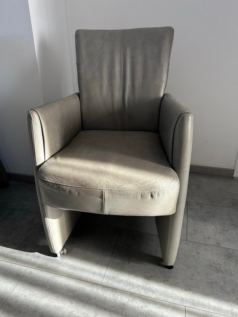 Stijlvolle H&H fauteuil - Grijs leer, Ophalen of Verzenden, Zo goed als nieuw