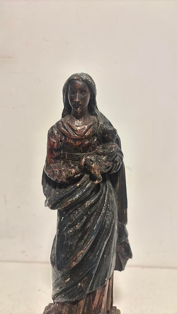 Polychroom beeld maria met kind, Antiek en Kunst, Antiek | Religie, Verzenden