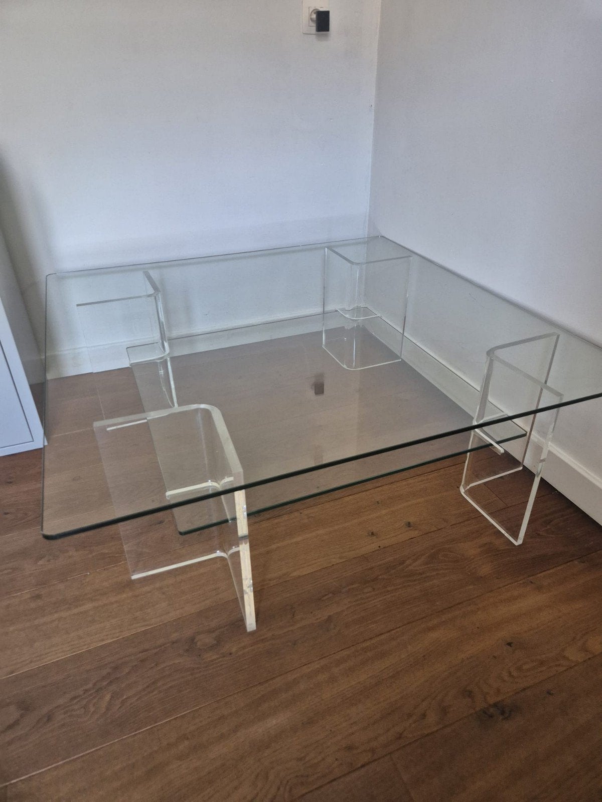 Glazen salontafel mid century design, Ophalen, Modern, 100 tot 150 cm, 100 tot 150 cm