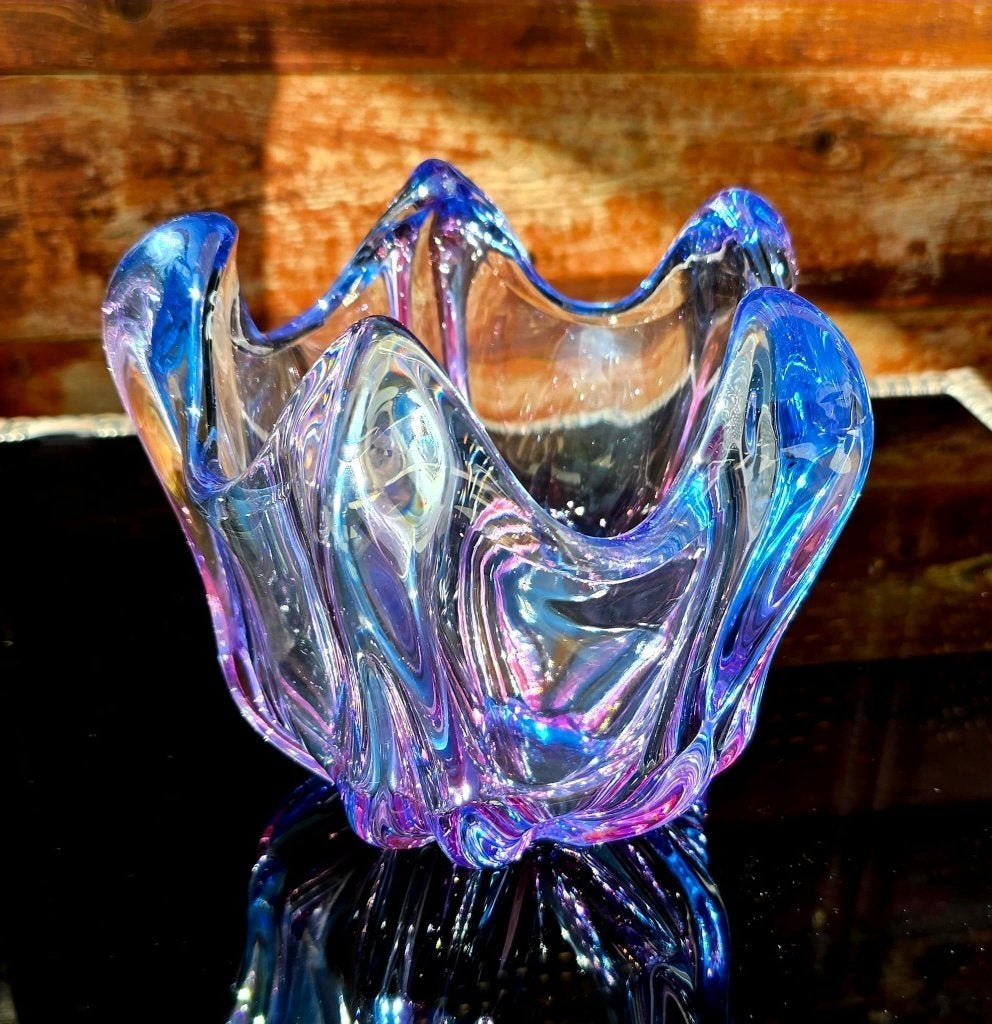 Vintage Murano glazen vaas paars blauw, Verzenden