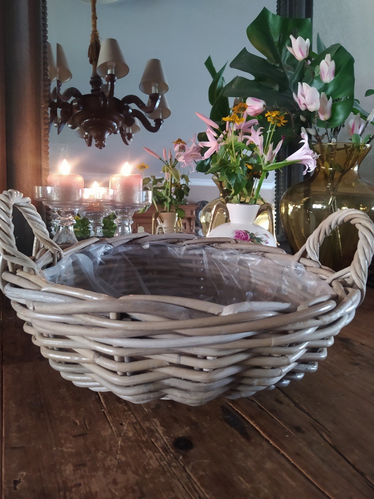 Gevlochten rieten mand met handvatten 45 cm diameter, Gebruikt, Mand, Gevlochten, Ophalen of Verzenden