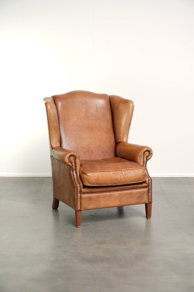 Leuke en comfortabele schapenleren oorfauteuil, Ophalen, Gebruikt, /, Engels